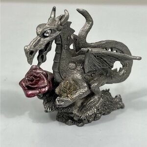Silver Dragon Figurine with Rose Accent